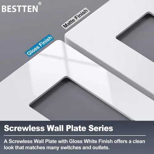 Miniatura 5 de BESTTEN Placa de pared sin tornillos de 5 segmentos, cubierta de enchufe decorador, placa decorativa para interruptor, serie blanca nieve brillante