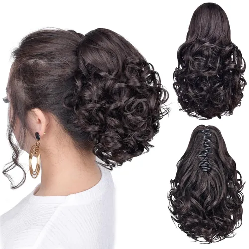 Miniatura 11 de Extensión de cola de caballo negra con clip de garra, ondulada, 10 pulgadas, 3.5 onzas, sintético, como verdaderos, postizos, para mujer, Yaki