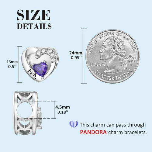 Miniatura 45 de SEVENWELL Dijes de piedra natal con flor grabada para el mes de nacimiento, pulsera de plata de ley 925, feliz cumpleaños para mujer