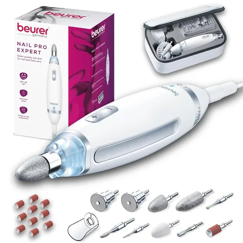 Conjunto eléctrico de manicura y pedicura Beurer, con taladro para uñas potente y un sistema con 10 accesorios