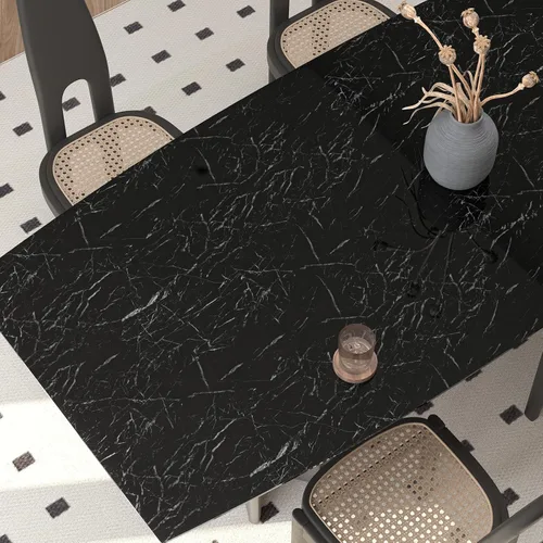 Miniatura 5 de VEELIKE Papel de contacto de mármol negro brillante para encimeras, impermeable, despegar y pegar, papel de contacto autoadhesivo de vinilo de 15.7