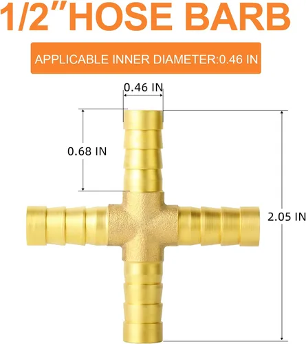 Miniatura 2 de GASHER 5 púas de manguera de latón de 1/2 pulgada, accesorio de manguera de 4 vías con 20 intersección de abrazadera