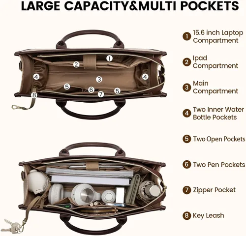 Miniatura 3 de LOVEVOOK Bolso para laptop y bolsa de mano para mujeres, bolso de trabajo de 15.6 pulgadas, gran bolso profesional para maestra, liviano, bolso
