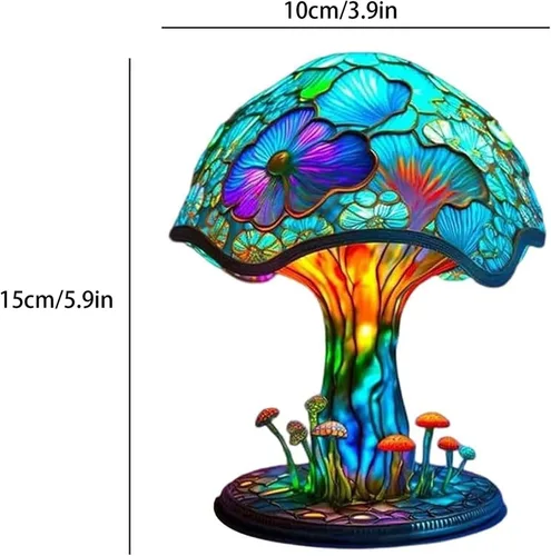 Miniatura 2 de Lámpara de Mesa de Resina de Vidrio Creativa en Forma de Seta, Luz Nocturna Mini de Vidrio Manchado de 5.9 Pulgadas, Decoración Bohemia