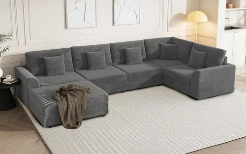 Miniatura 13 de Sofá seccional modular de 146", en forma de U de gran tamaño, sofá cama convertible, asiento profundo cómodo sofá nube con otomana y 5 almohadas