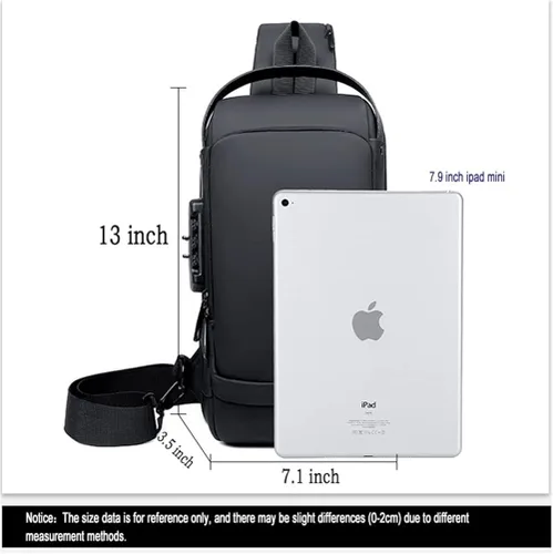 Miniatura 3 de Bolso bandolera antirrobo, mochila de hombro, mochila ligera en el pecho con puerto de carga USB, apto para iPad de 9.7 pulgadas, Normal, Mochilas