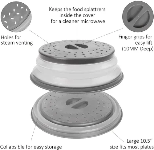 Miniatura 3 de Cubierta de salpicaduras de microondas de 10.5 pulgadas para alimentos con alfombrilla de 10 pulgadas, tapa protectora de salpicaduras de silicona