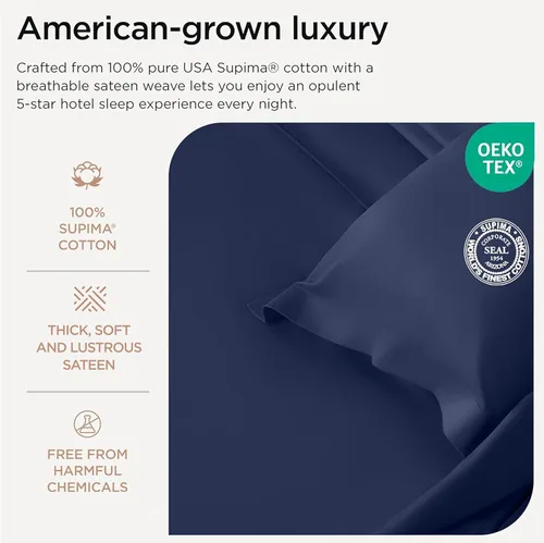 Miniatura 3 de Threadmill American Supima - Sábanas de algodón tamaño King, 1200 hilos por pulgada, 4 piezas de sábanas de lujo para colchón King, sábanas