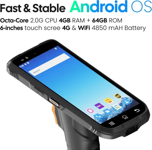 Miniatura 3 de RAYOUNGTEK Robusto Android escáner de código de barras portátil PDA computadora móvil con empuñadura de pistola, pantalla de 6.0 "Octa-Core 2.0GHz