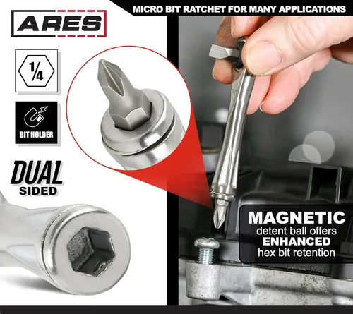 Miniatura 4 de Destornillador de torque con rueda dentada de 1/4" ARES 70040 este mini destornillador tiene un cabezal de torque de 72 dientes, 5º movimiento