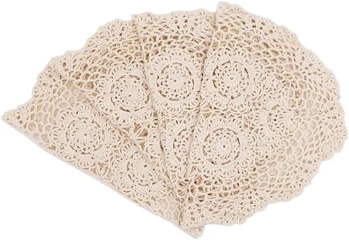 Miniatura 6 de Phantomon Juego de 4 manteles individuales hechos a mano de ganchillo de algodón, paquete de 4, forma ovalada, 12 x 17 pulgadas (beige)