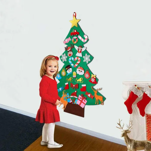 Miniatura 7 de OurWarm Árbol de Navidad de fieltro para niños, árbol de Navidad de 3 pies con 30 adornos de purpurina para niños, regalos de Navidad, decoración