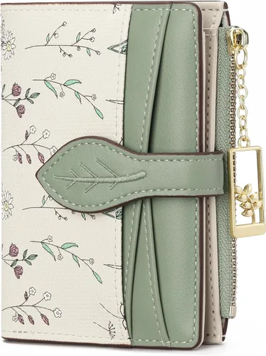 GAEKEAO Billeteras pequeñas para mujer, con bloqueo RFID, plegable, de piel vegana, con bolsillo con cremallera, ventana de identificación
