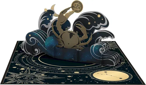 Miniatura 7 de iGifts And Cards Tarjeta desplegable de cumpleaños del zodiaco de cáncer, felicitación de horóscopo de astrología 3D con tarjeta de notas y sobre