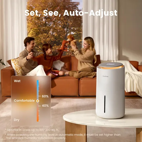 Miniatura 8 de Provirtec Humidificador evaporativo MistFree para dormitorio, 3 L, sin polvo blanco para personas sensibles, control automático de humedad, funciona