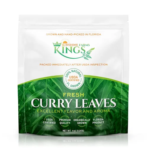 Hojas de curry frescas - 4 oz - Paquete de $3.74 por oz - Inspeccionado por el USDA en el sitio, cultivado en Florida, altamente aromático y sabroso