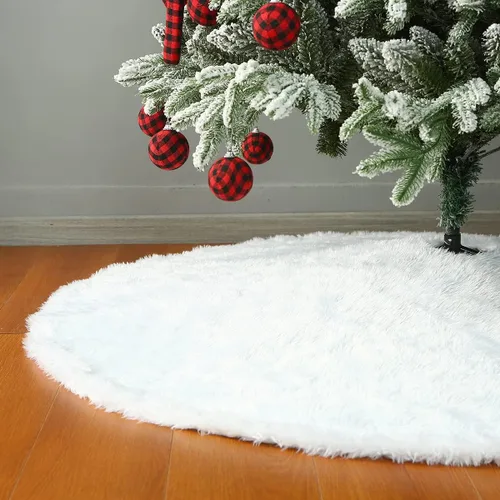 Sattiyrch - Falda de árbol de Navidad de piel sintética, adornos navideños rosas para árbol de Navidad de 10 pies,12 pies (blanco, 59 pulgadas)