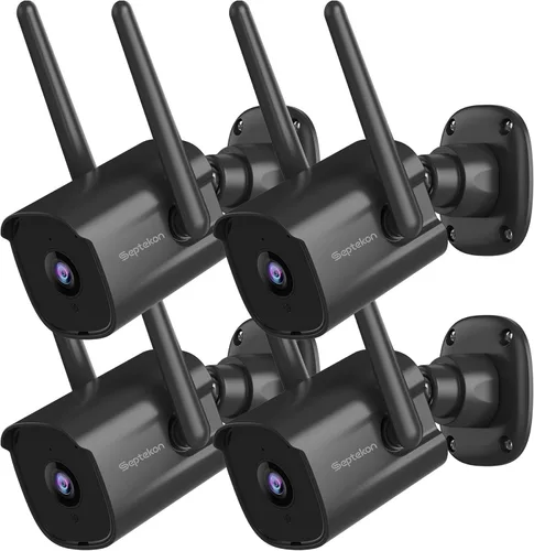 Septekon 2K - Cámaras de seguridad para el hogar, paquete de 4, cámara de seguridad WiFi con cable de 2.4G para exteriores con visión nocturna,