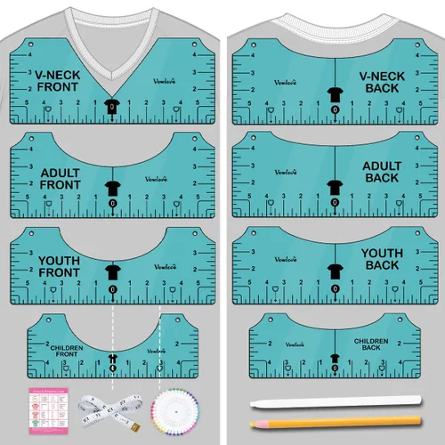 Miniatura 15 de Vowlove Regla de camiseta para una alineación precisa, herramienta de colocación en el centro y el pecho izquierdo para hacer camisas, compatible 01