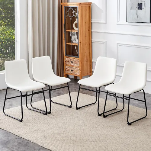 Sillas Modernas para Comedor - Juego de 4 sillas de comedor de piel sintética con respaldo y marco negro, juego de 4 sillas de comedor con