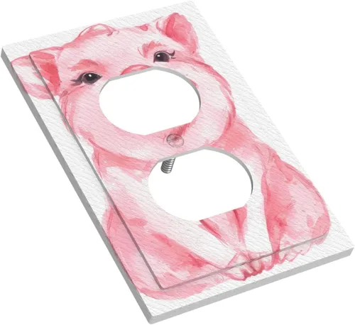 Miniatura 3 de Cubierta de interruptor de luz dúplex de 1 banda con diseño de animales rosados, diseño de cerdo divertido, placa frontal eléctrica, placa de Placa