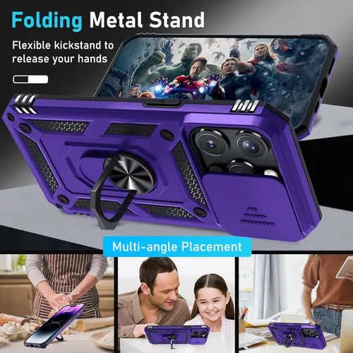 Miniatura 2 de Janmitta - Funda para iPhone 14 Pro con cubierta deslizante para lente de cámara incorporada + protector de pantalla, funda de cuerpo completo