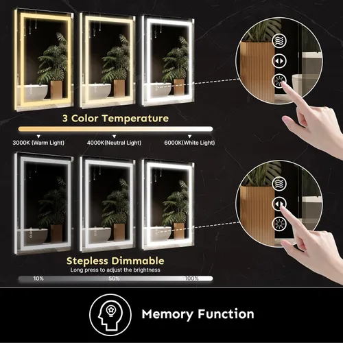 Miniatura 4 de Espejo de baño LED de 24 x 32 pulgadas con luces – antiniebla, regulable, retroiluminado e iluminado frontalmente, espejo de tocador iluminado