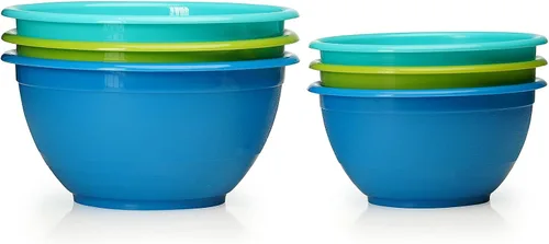 Miniatura 2 de Stephanie Imports Juego de 6 cuencos de plástico hechos en Estados Unidos con tapas transparentes (sin BPA y aptos para lavavajillas), color azul