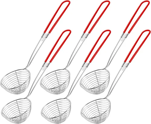 Miniatura 8 de Geiserailie Juego de 6 cucharas de acero inoxidable de 2.5 pulgadas, mini colador de araña, cuchara de malla para pasta, cuchara asiática, cucharón