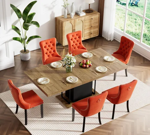 Miniatura 80 de Juego de mesa de comedor extensible marrón de 63 a 78.74 pulgadas para 4, juego de mesa de comedor de 5 piezas con 4 sillas, mesa de cocina