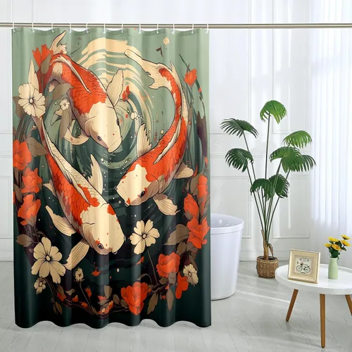 Miniatura 17 de Cortina de ducha japonesa Fuji Mountain de cerezo asiático, cortina de ducha con diseño de anime, decoración de baño, tela de poliéster, 62 x 72 Azul