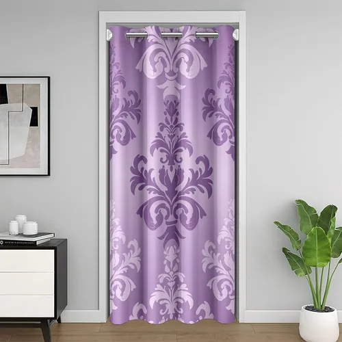 Cortina opaca para puerta de damasco con medallones morados, cortina opaca estilo victoriano estilo vintage con flores abstractas bohemias para