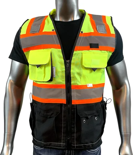 Miniatura 2 de (Chaleco C para hombre, serie negra, chaleco de seguridad con cremallera y bolsillos utilitarios, chaleco de agrimensura serie negra de primera