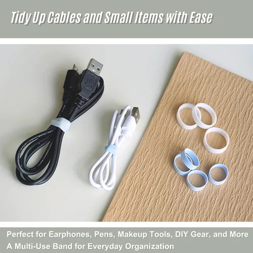 Miniatura 4 de Paquete de 60 bandas de silicona para organización y organización de cables, 2 tamaños (0.591 in y 0.787 in), antideslizantes, reutilizables