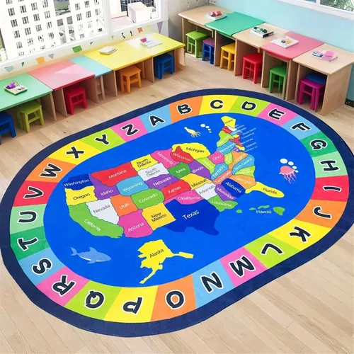 Miniatura 13 de USTIDE Alfombra ovalada para niños, 5 x 7 pulgadas, con letras del alfabeto ABC, alfombra educativa antideslizante, alfombra de juego para el aula