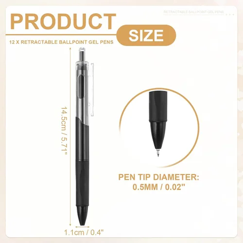 Miniatura 2 de PATIKIL Paquete de 12 bolígrafos retráctiles de 0.020 in, bolígrafos de tinta de gel negra, bolígrafo retráctil, punta fina, escritura suave, lindos