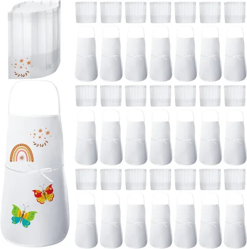 JaGely Juego de 60 piezas de delantal y sombrero de chef con 30 delantales, 30 sombreros blancos, disfraz para niñas, niños, cocina, pintura,