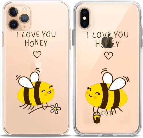 Miniatura 5 de Fundas a juego para parejas compatibles con iPhone 16 15 14 13 12 11 Pro Max Mini Xs X 6s 8 Plus 7+ Xr 10 SE 5 I Love You Cover Honey Bee Silicona