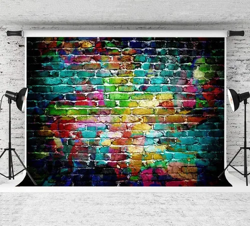 Miniatura 3 de Fondo de fotografía de pared de ladrillo colorido de 9 x 6 pies, fondos de graffiti de vinilo para adultos y niños, retrato de fondo, accesorios