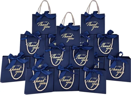 Miniatura 18 de TKSBAG Paquete de 50 pequeñas bolsas de regalo de agradecimiento con asas de 5.5 x 2.3 x 4.7 pulgadas, mini bolsas de regalo negras a granel