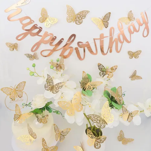 Miniatura 3 de 72 piezas de decoración de pared de mariposa, 3 estilos, 3 tamaños, mariposa dorada 3D, decoraciones de boda, decoraciones de fiesta de cumpleaños