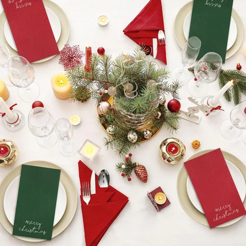 Miniatura 7 de Whaline Servilletas de Invitados de Navidad Rojo Verde Feliz Navidad Servilletas de Papel Desechables Servilleta de Mano para Invitados Navideña