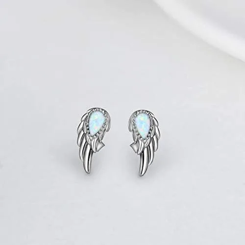 Miniatura 2 de Angel Jewelry - Aretes de plata de ley con ópalo y piedra lunar