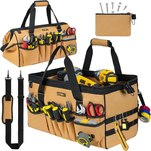 Miniatura 10 de Bolsa de herramientas, bolsa de herramientas resistente de 16 pulgadas para hombres, organizador de caja de herramientas con 27 bolsillos, bolsa