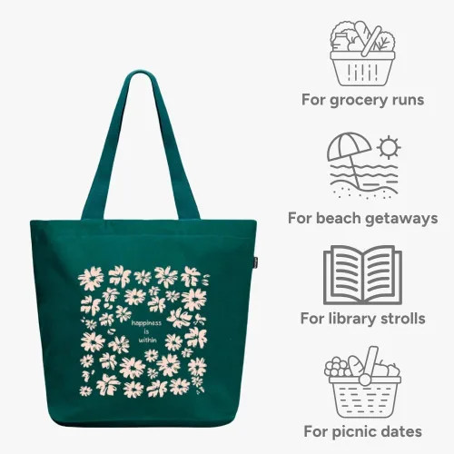 Miniatura 139 de Ecoright Bolsa de lona estética para mujer, bolsa grande con cremallera y bolsillo, bolsa de mano para mujer, para yoga, trabajo, playa