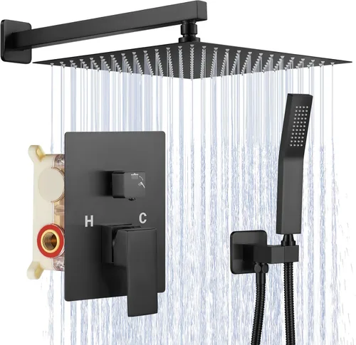 Miniatura 8 de JOMEOO® Juego de grifo de ducha de 12 pulgadas en oro cepillado, sistema de ducha montado en la pared con cabezal de ducha de lluvia de alta presión