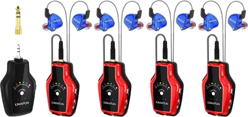 KIMAFUN Sistema de monitor inalámbrico en el oído, auriculares inalámbricos profesionales con sistema IEM para ensayo de banda (1TX+4RX)