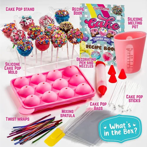 Miniatura 2 de GirlZone Kit de Cake Pop Craze, juego de hornear para niños de 10 a 12 años con molde para tartas, soporte, bolsas de regalo y bolígrafo decorativo