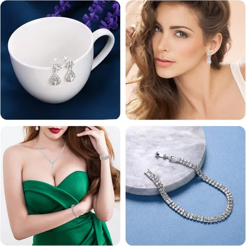 Miniatura 5 de Yolev Bridal Wedding Jewelry Set for Wedding Simple Teardrop Dangle Crystal Prom Women's Bridesmaid Jewelry Set for Wedding Party