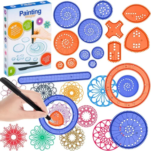 Miniatura 7 de Chivao Plantilla circular de regla geométrica de engranaje de arte en espiral para dibujar plantilla de plástico, kit de dibujo de regla, plantillas